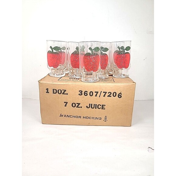 Set Of 9 Vintage 50’s Apple Glass Textured Embossed Decal Anchor Hocking W/box